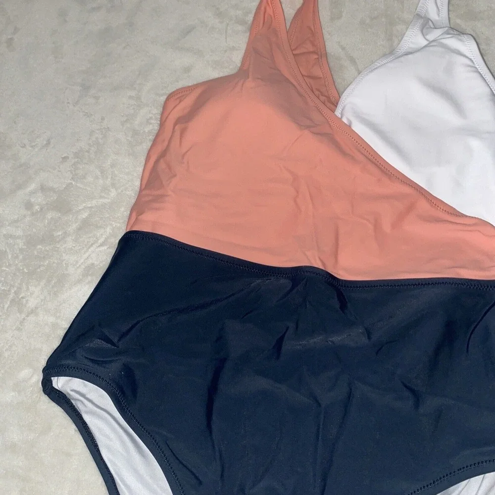 ❤️XXL❤️ CUPSHE Women's One Piece Swimsuit Wrap Color Block Tie Side Bathing Suit